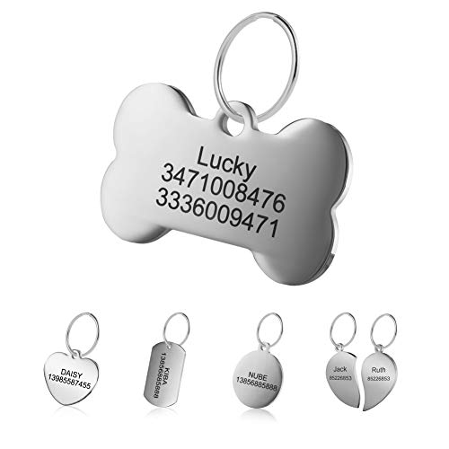 LYL Etiquetas de identificación de Mascotas de Acero Inoxidable Etiquetas de Perro Personalizadas Personalizadas Grabado Frontal/Posterior para Gato y Perro con Diferentes Formas - Creapet Studio