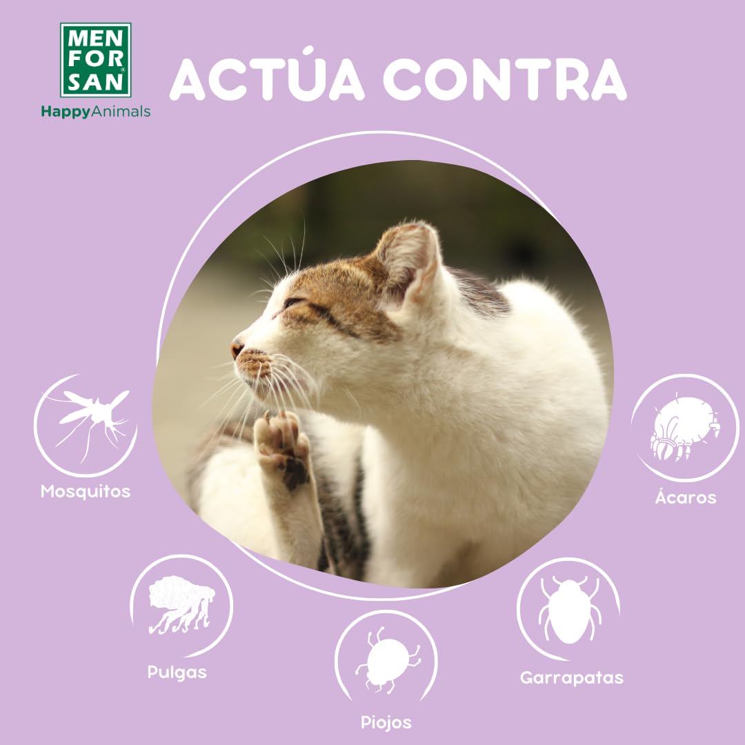 MENFORSAN Collar Antiparasitos Para Gatos Con Ingredientes Naturales Margosa, Geraniol Y Lavandino, Cítrica, Amarillo, 30 cm - Creapet Studio