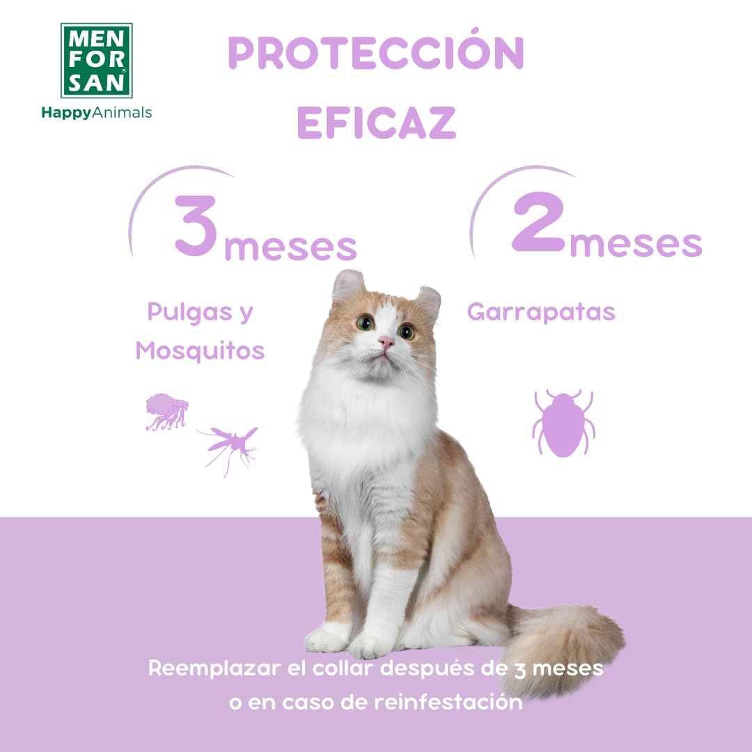 MENFORSAN Collar Antiparasitos Para Gatos Con Ingredientes Naturales Margosa, Geraniol Y Lavandino, Cítrica, Amarillo, 30 cm - Creapet Studio