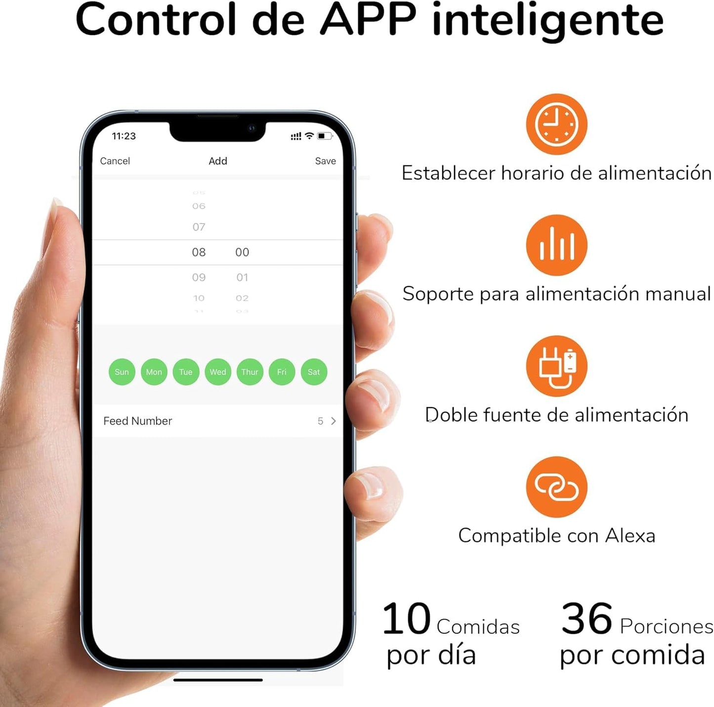 Comedero Gato Automatico WiFi, 4L Dispensador Comida para Perro/Gato con Dos Cuencos, Programa Personalizado de Alimentación Automática, Funcionamiento por Pilas y cableado eléctrico, Blanco - Creapet Studio
