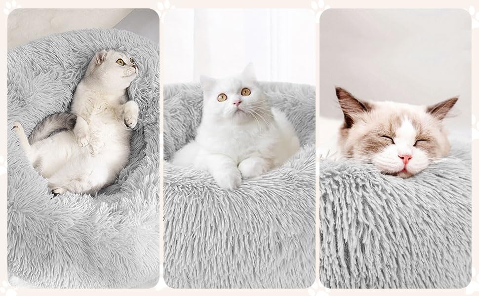 Baguuaray Cama para Perros 40CM Cama para Mascotas, Redonda Cama Gatos con Parte Inferior Antideslizante Adecuado Cálido Felpa Cama Cojin Invierno para Gatos y Perros Pequeños (S-Gris Claro) - Creapet Studio