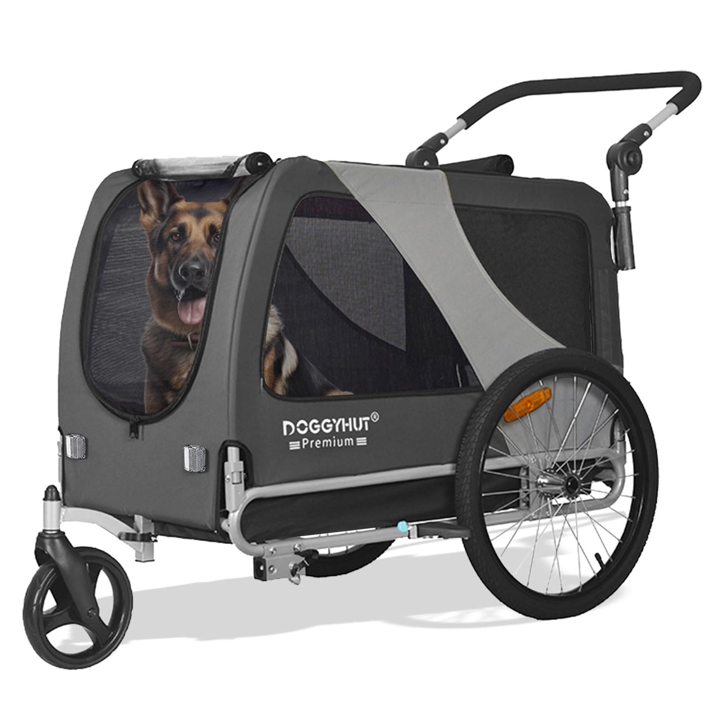 Remolque de bicicleta para perros premium XL 2 en 1 - , 23 - 45 kg, color gris - Creapet Studio