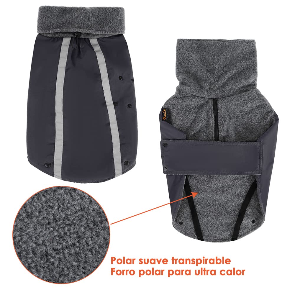 Abrigo para Perro Invierno, Cálido Forro Polar para Exteriores con Bufanda De Cuello Alto, Rayas Reflectantes, Chaleco Resistente Al Viento, Juegos Suaves para Mascotas - Creapet Studio