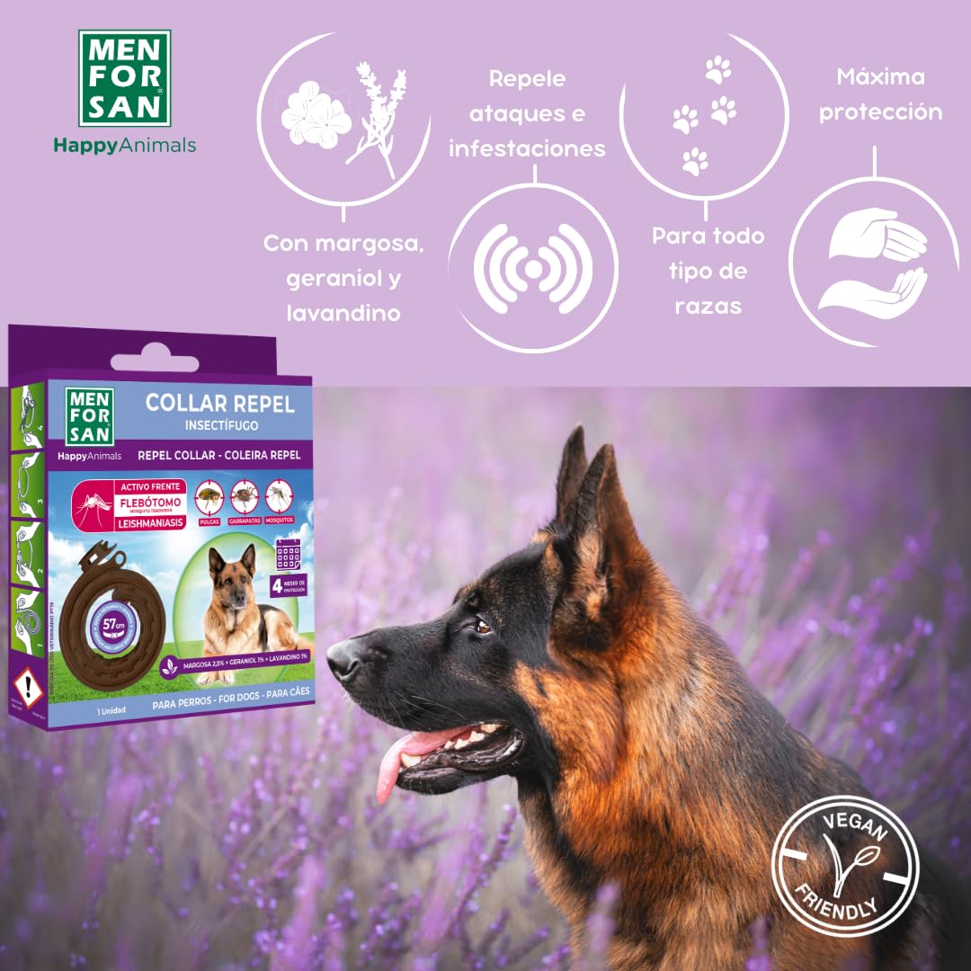 MENFORSAN Collar perros antiparasitario para perros con margosa, geraniol y lavandino, Cítrico, Marrón, 57 cm - Creapet Studio