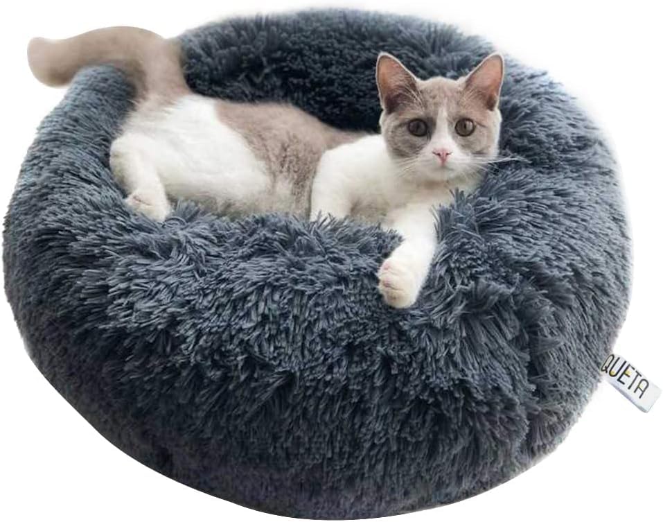 Queta - Cama para mascotas, para gatos o perros pequeños, de felpa suave, redonda (50 cm, color gris) - Creapet Studio