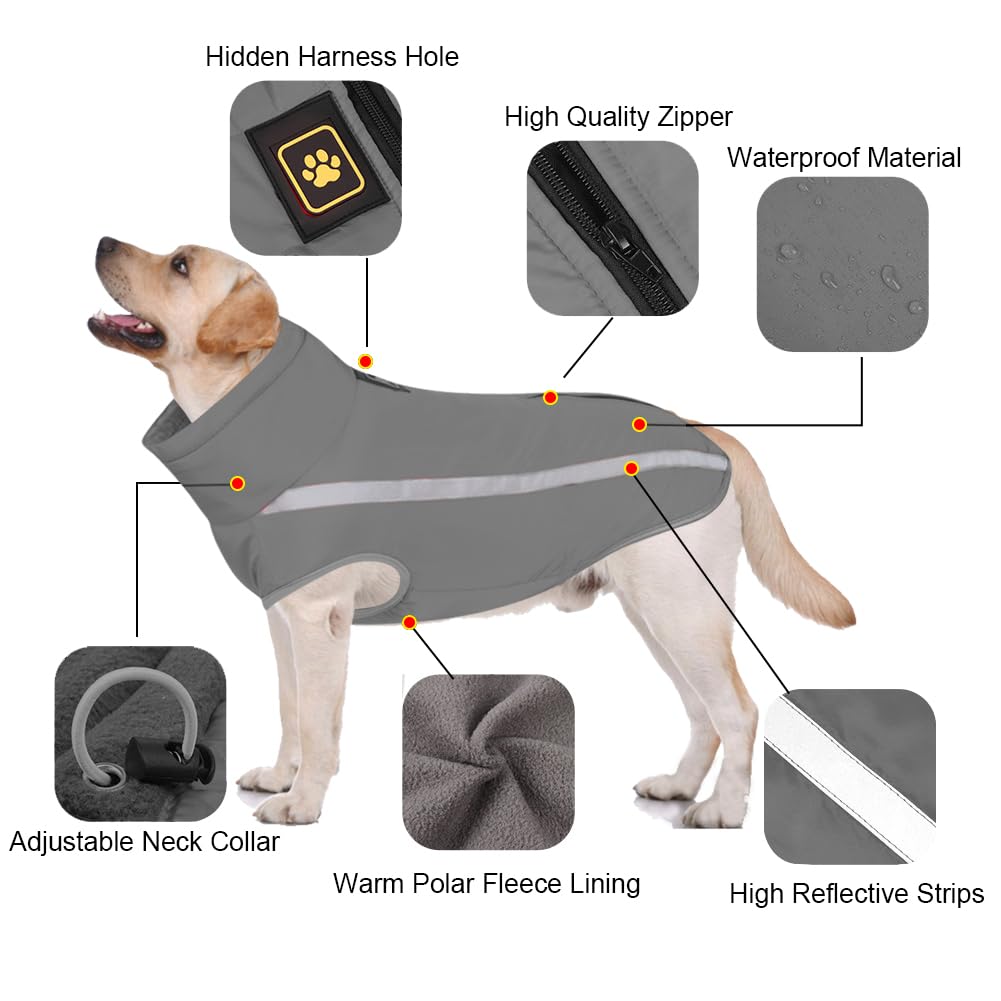 Abrigo para Perros de Invierno Chaqueta Impermeable Ropa a Prueba de Viento con Forro Polar y Orificio para Arnés, Chaleco Cálido Duradero para Perro Pequeños Medianos Grandes y Mascotas - Creapet Studio
