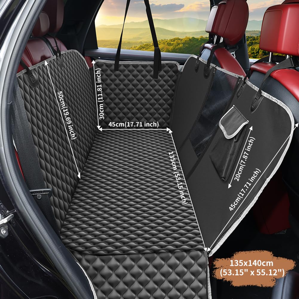Funda Coche Perro Protector Asiento Impermeable Antidesliante Con Ventana de Malla Visible Para Asiento Trasero - Adecuado Para Mayoría de Coches 135x140x32cm - Creapet Studio