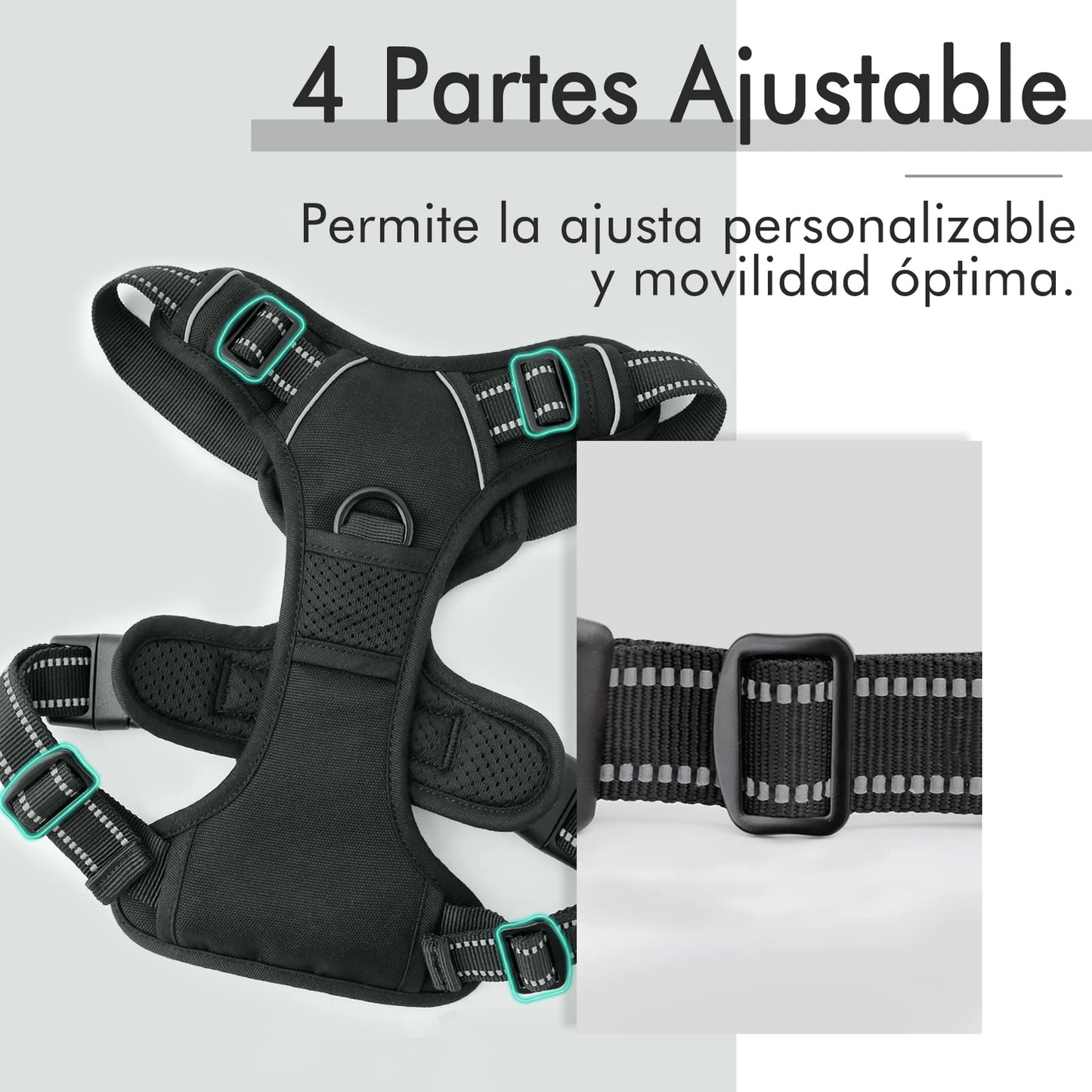 Arnés Antitirones para Perro Grande – Ajustable, Reflectante y Transpirable, Ideal para Coche y Paseo – rabbitgoo Negro - Creapet Studio