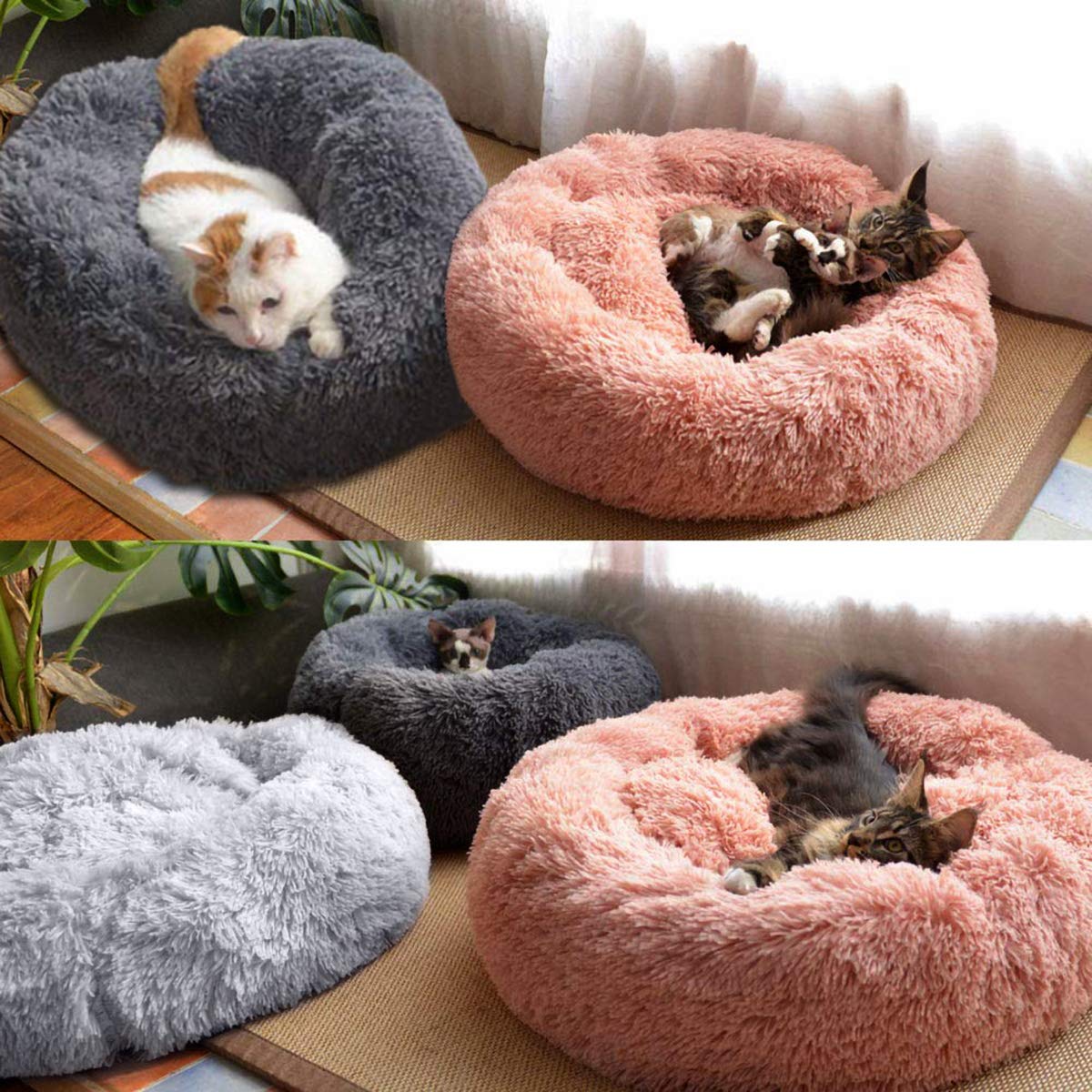 Queta - Cama para mascotas, para gatos o perros pequeños, de felpa suave, redonda (50 cm, color gris) - Creapet Studio