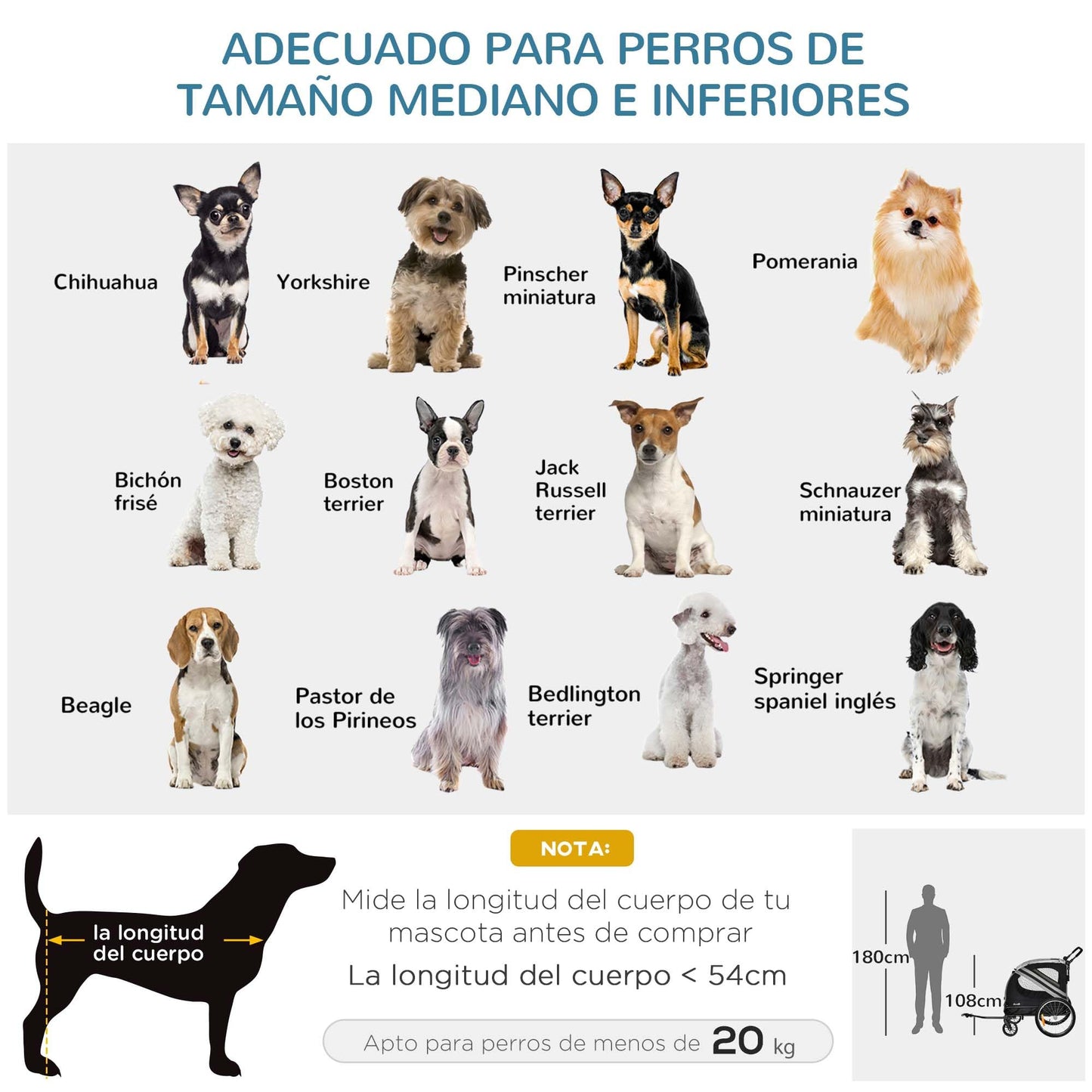 Remolque de Bicicleta para Perros 2 en 1 Carrito de Transporte para Mascotas con Puertas Enrollables Cinturón de Seguridad Bandera y 6 Reflectores Carga 30 kg 140x72,5x108 cm Gris - Creapet Studio