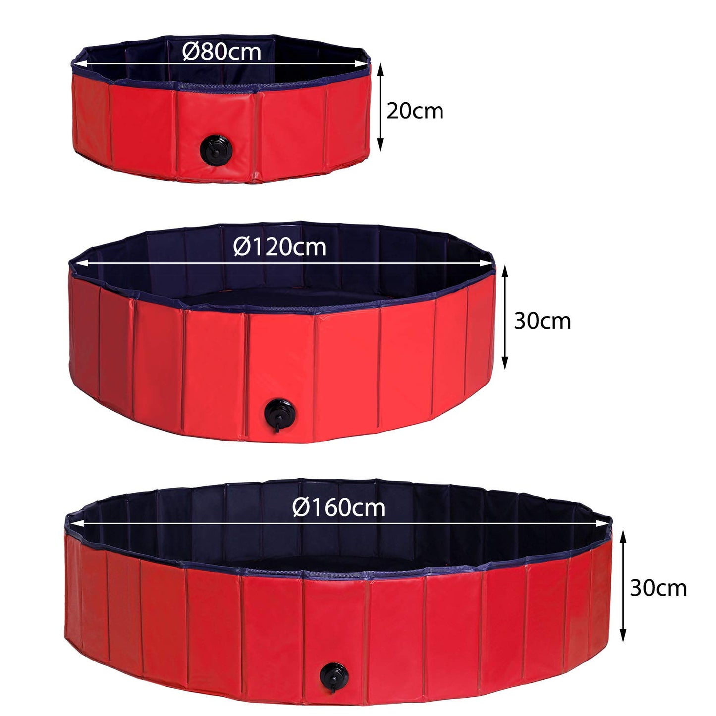 Piscina Plegable de PVC para Perros, Bañera para Perros Piscina para Mascotas Bañera Plegable para Perros, (M) 120 cm Ø Altura 30 cm Azul/Rojo - Creapet Studio