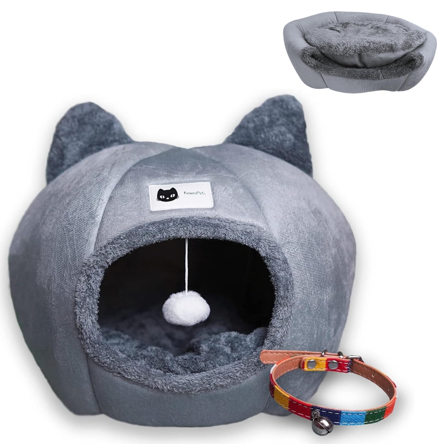 Cama para Gatos 2 en 1 Invierno-Verano con cojín desmontable, Bola colgante y collar de Regalo – Refugio lavable y elegante para Mascotas Pequeñas - Creapet Studio