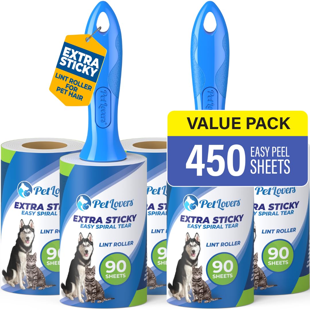 PetLovers Rollo Extra de Pelusa Adhesiva Conjunto de megavalor 450 Hojas para depilación de Mascotas removedor de Pelusa para Perros y Gatos Paquete de 5 - Creapet Studio