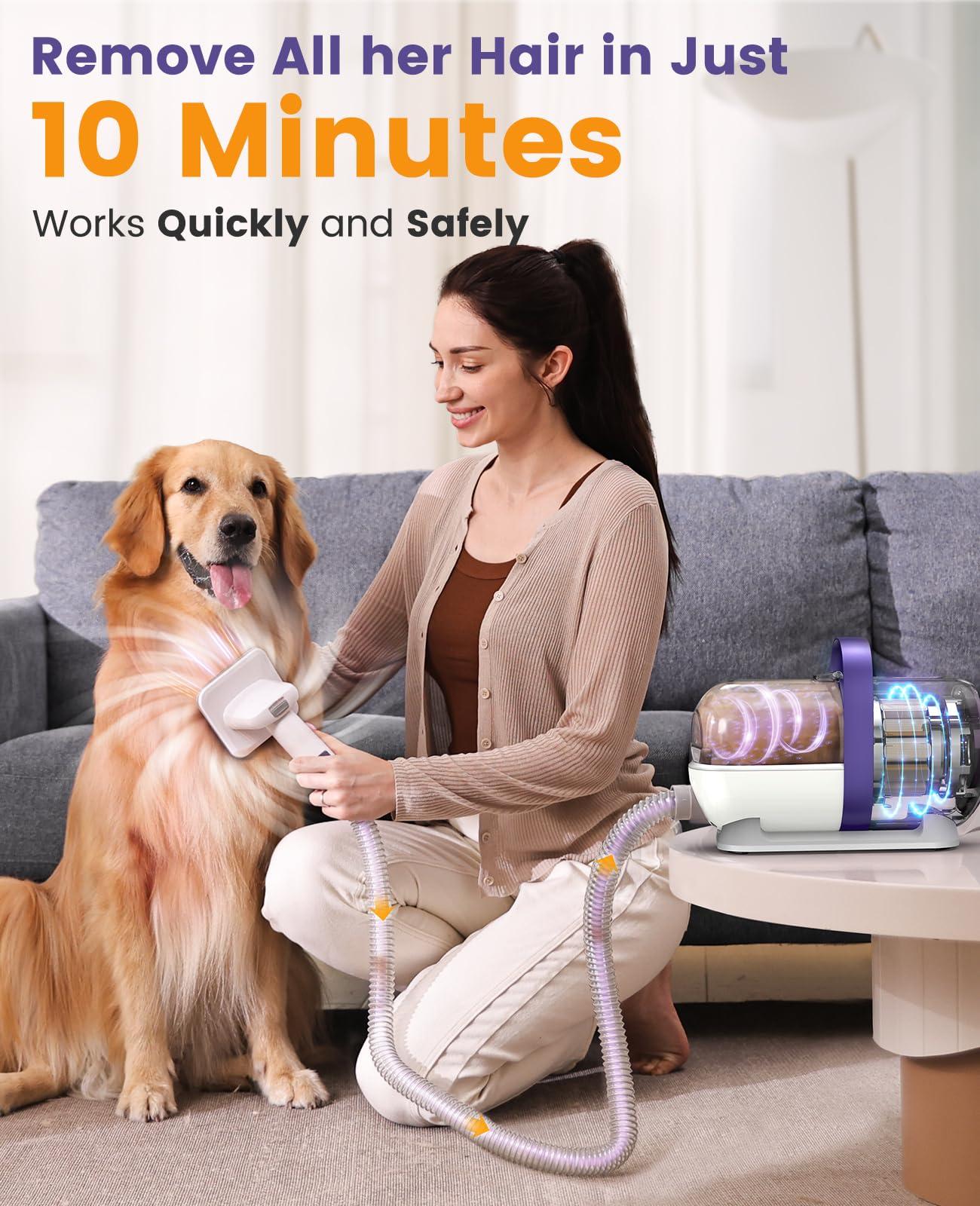 Aspiradora pelos de perros y gatos doméstico con cepillo, Aspiradora para pelos de Perro con un botón, Aspiradora pelos Mascotas con 4 Cepillos - Creapet Studio