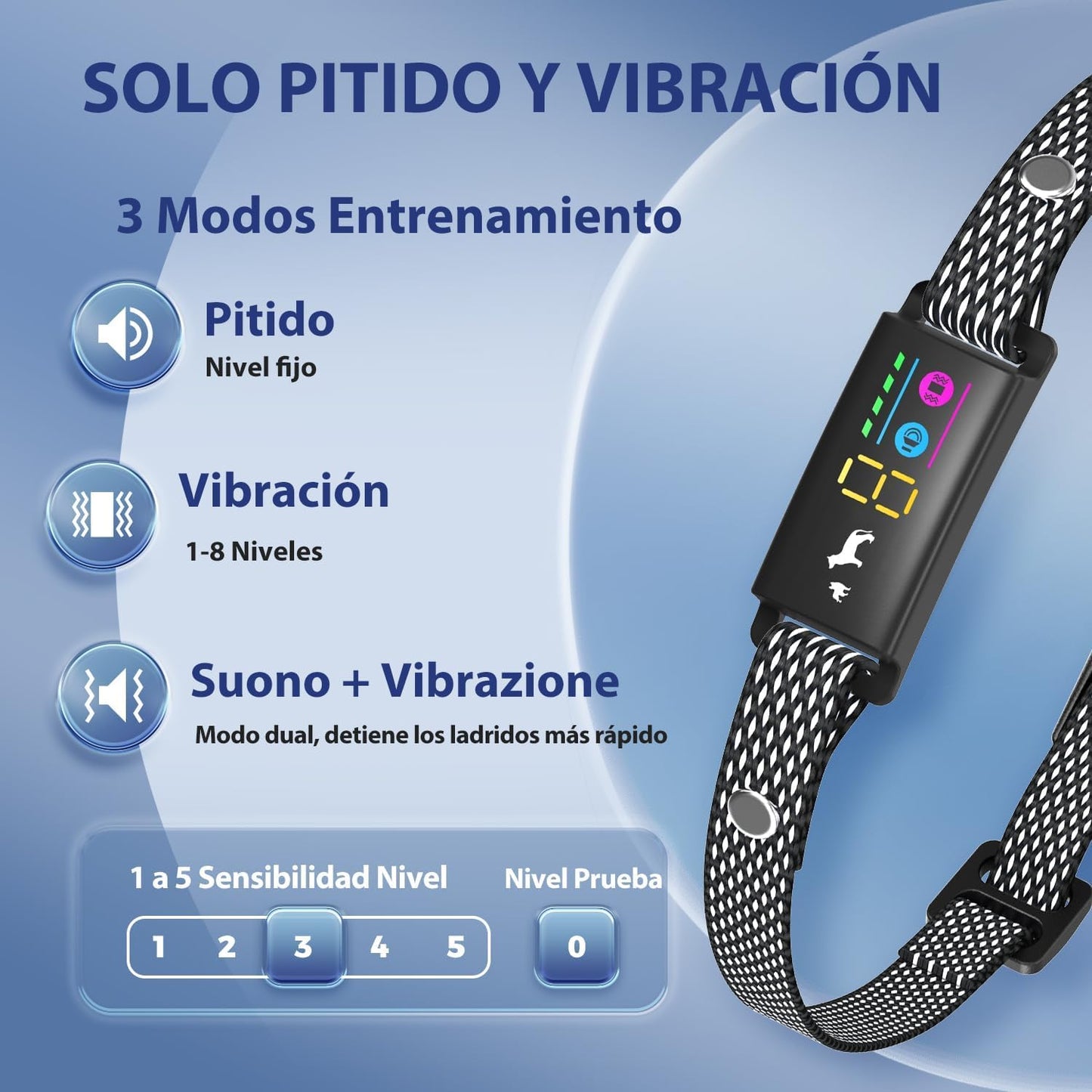 Collar Antiladridos Resistente al Agua LOSLAI – IP67, Pitido y Vibración, Ajustable con 5 Niveles de Sensibilidad, para Todo Tipo de Perros - Creapet Studio