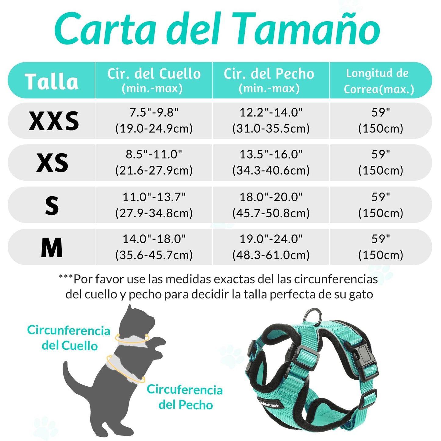 rabbitgoo Arnes para Gatos Antiescape con Correa 150cm, Arnes Gato Ajustable Reflectante, Chaleco de Tela de Malla Suave y Transpirable, Arnés Gato Pequeño para Caminar Entrenar, XS, Verde - Creapet Studio