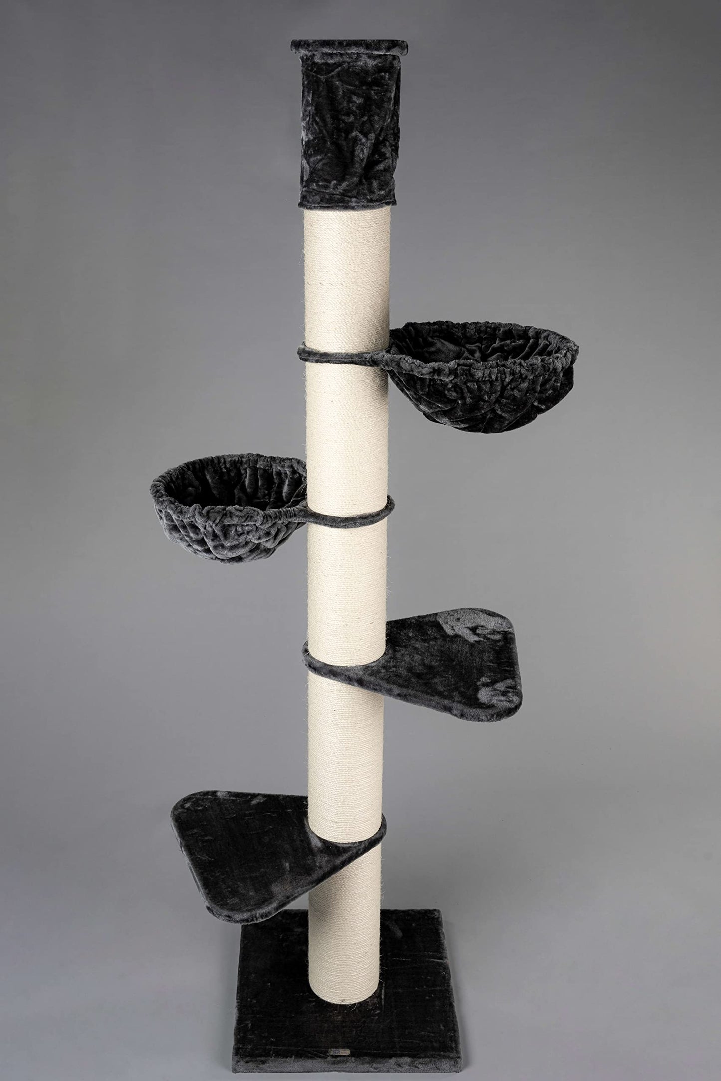 Árbol rascador para Gatos Grandes - Maine Coon Tower Plus - 235 a 255 cm de Altura - con Postes de sisal Extra Gruesos de 20 cm - Gris Oscuro - Creapet Studio