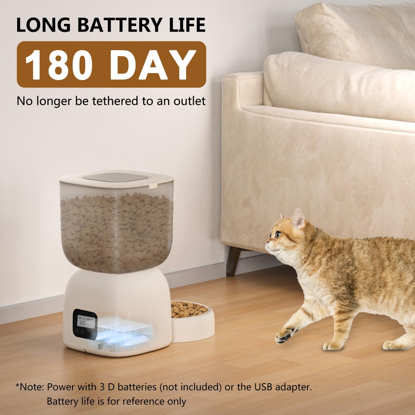 Puppy Kitty Cady Comedero Automático Gato, 3L Dispensador Comida Gatos con Grabación de Voz 10S de 1 a 4 Comidas - Creapet Studio