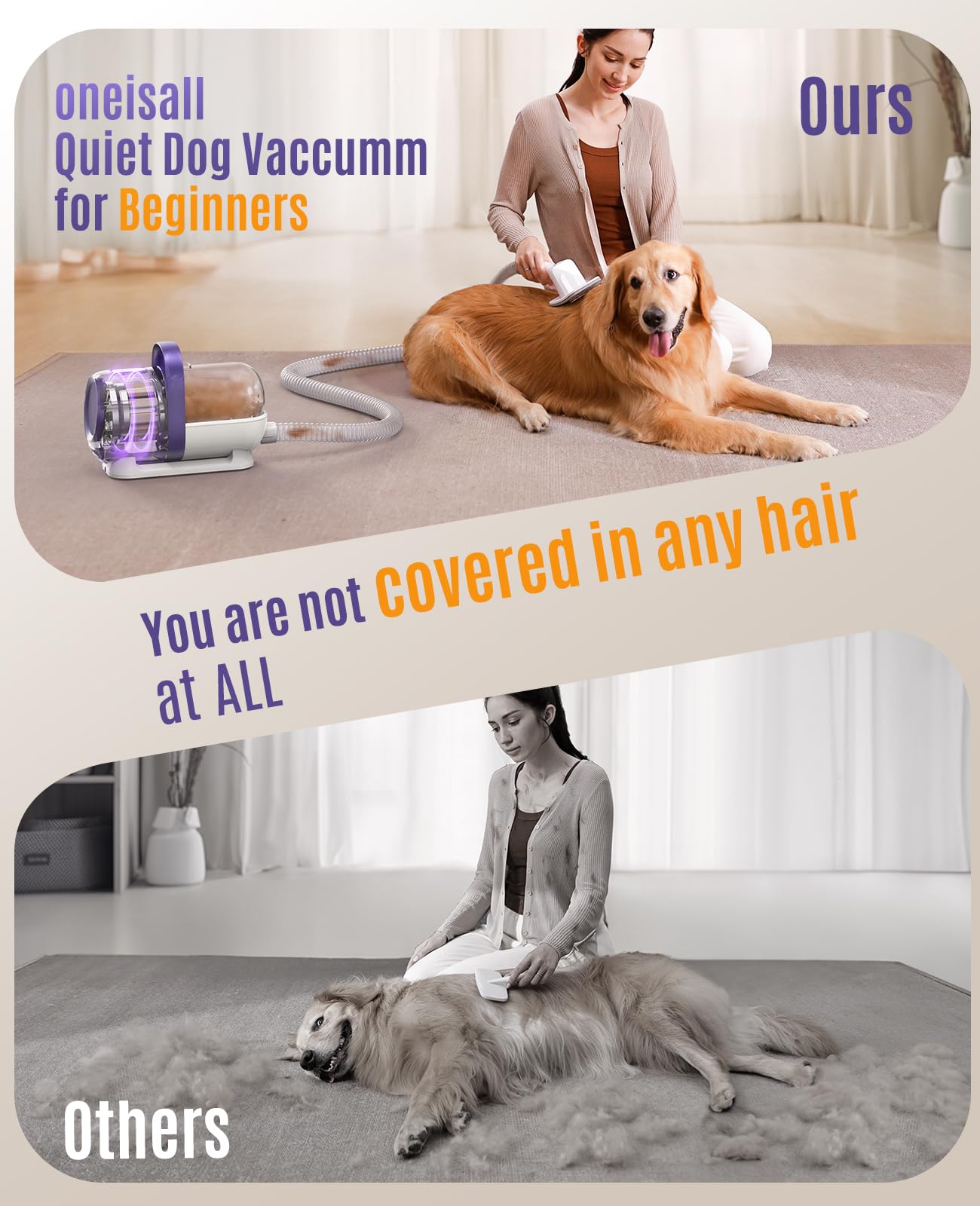 Aspiradora pelos de perros y gatos doméstico con cepillo, Aspiradora para pelos de Perro con un botón, Aspiradora pelos Mascotas con 4 Cepillos - Creapet Studio