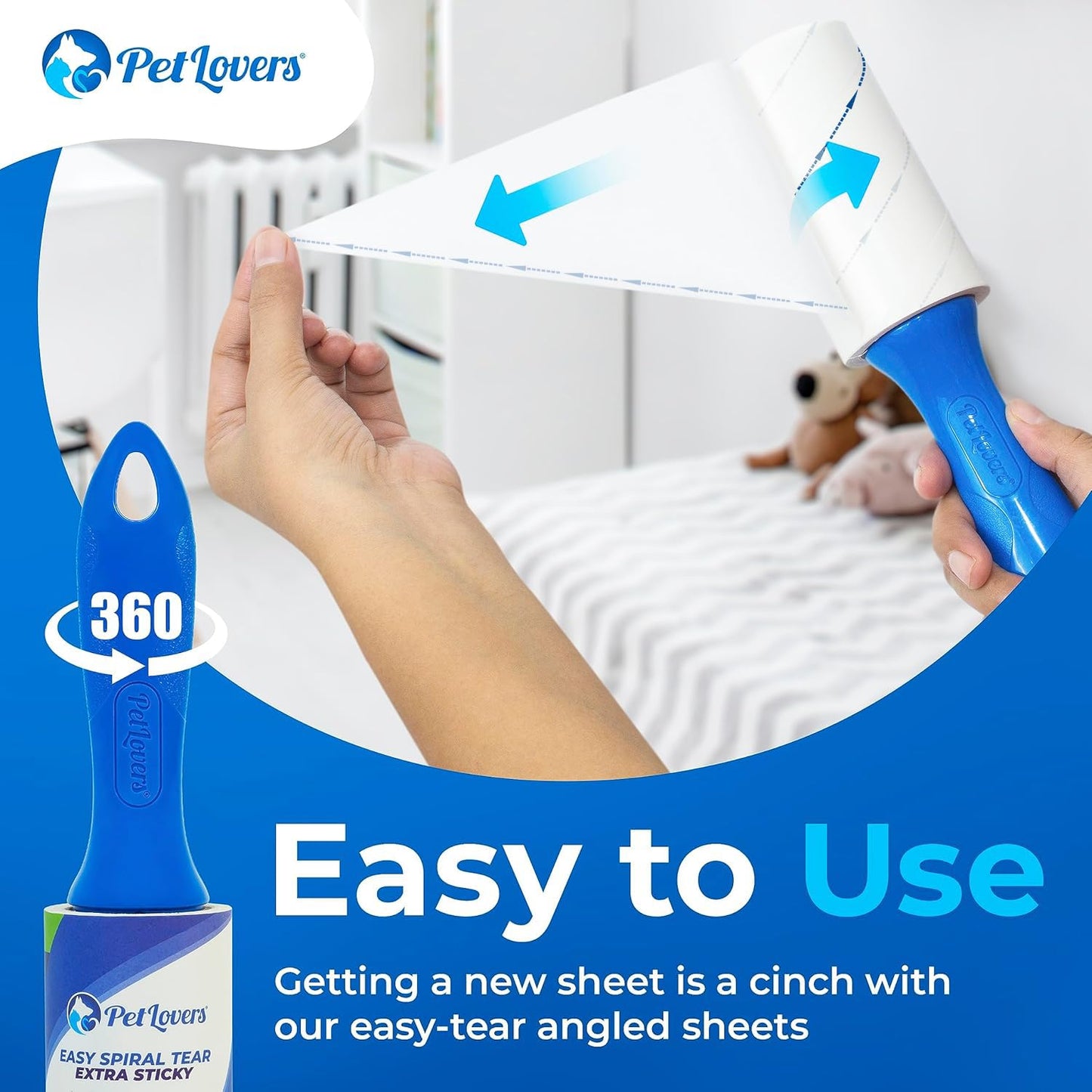 PetLovers Rollo Extra de Pelusa Adhesiva Conjunto de megavalor 450 Hojas para depilación de Mascotas removedor de Pelusa para Perros y Gatos Paquete de 5 - Creapet Studio
