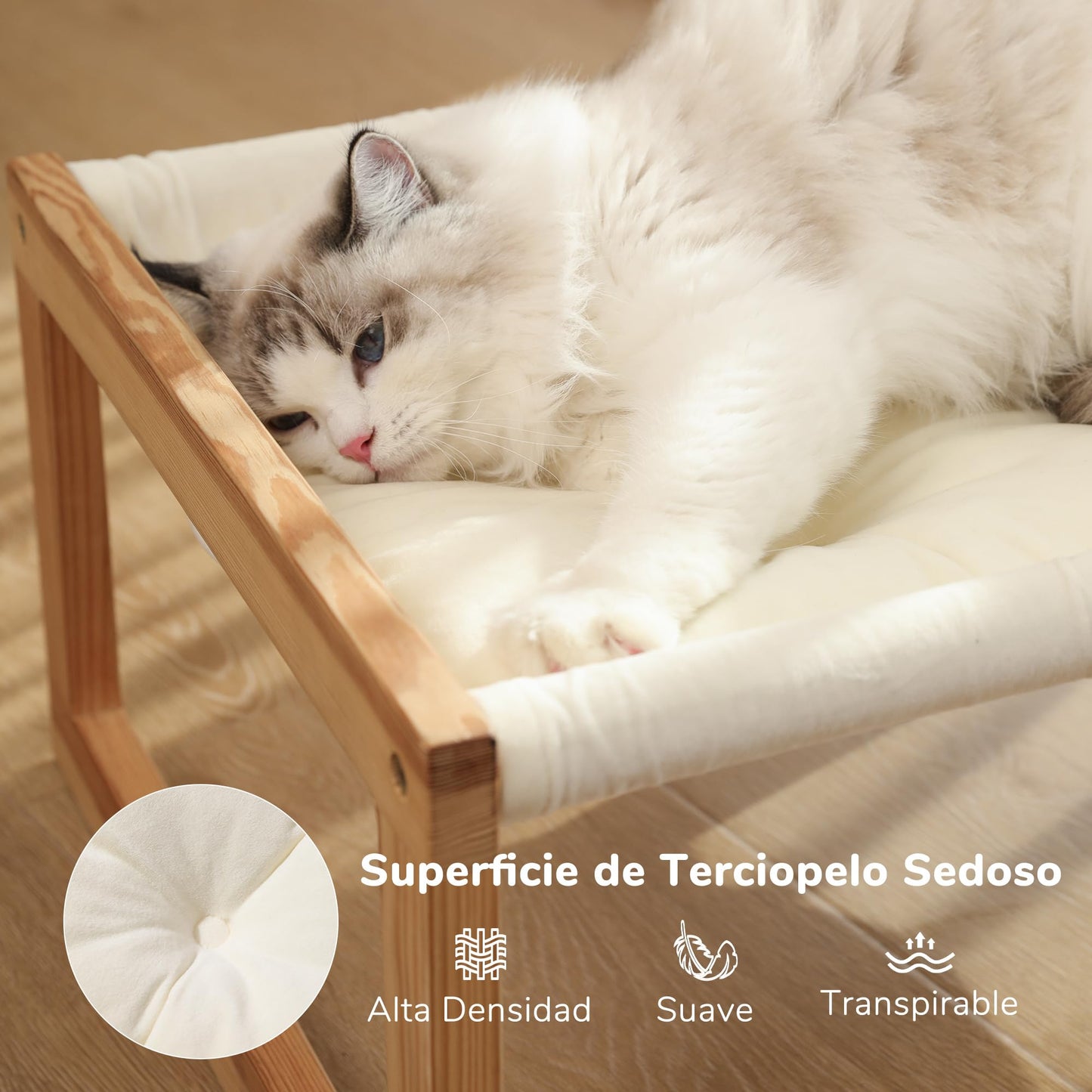 FUKUMARU Cama para Gatos, Camas de Terciopelo de Felpa para Gatos de Interior, Hamaca de Madera para Gatos, sofá de Gato de 50 x 40 CM, Adecuada para Gatos, Cachorros, Conejos - Creapet Studio