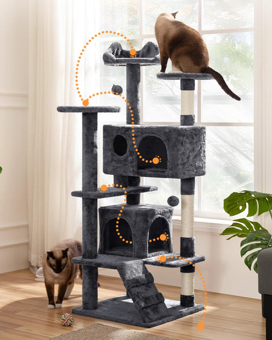 Árbol Rascador para Gatos con Plataforma Gris Oscuro