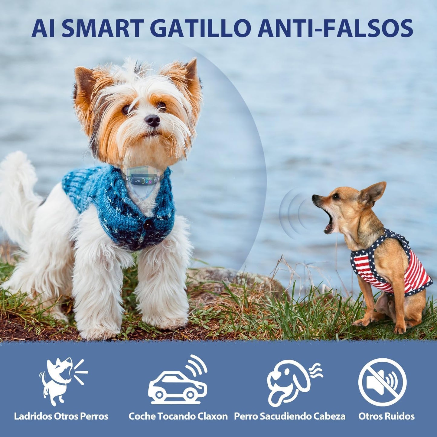 Collar Antiladridos Resistente al Agua LOSLAI – IP67, Pitido y Vibración, Ajustable con 5 Niveles de Sensibilidad, para Todo Tipo de Perros - Creapet Studio