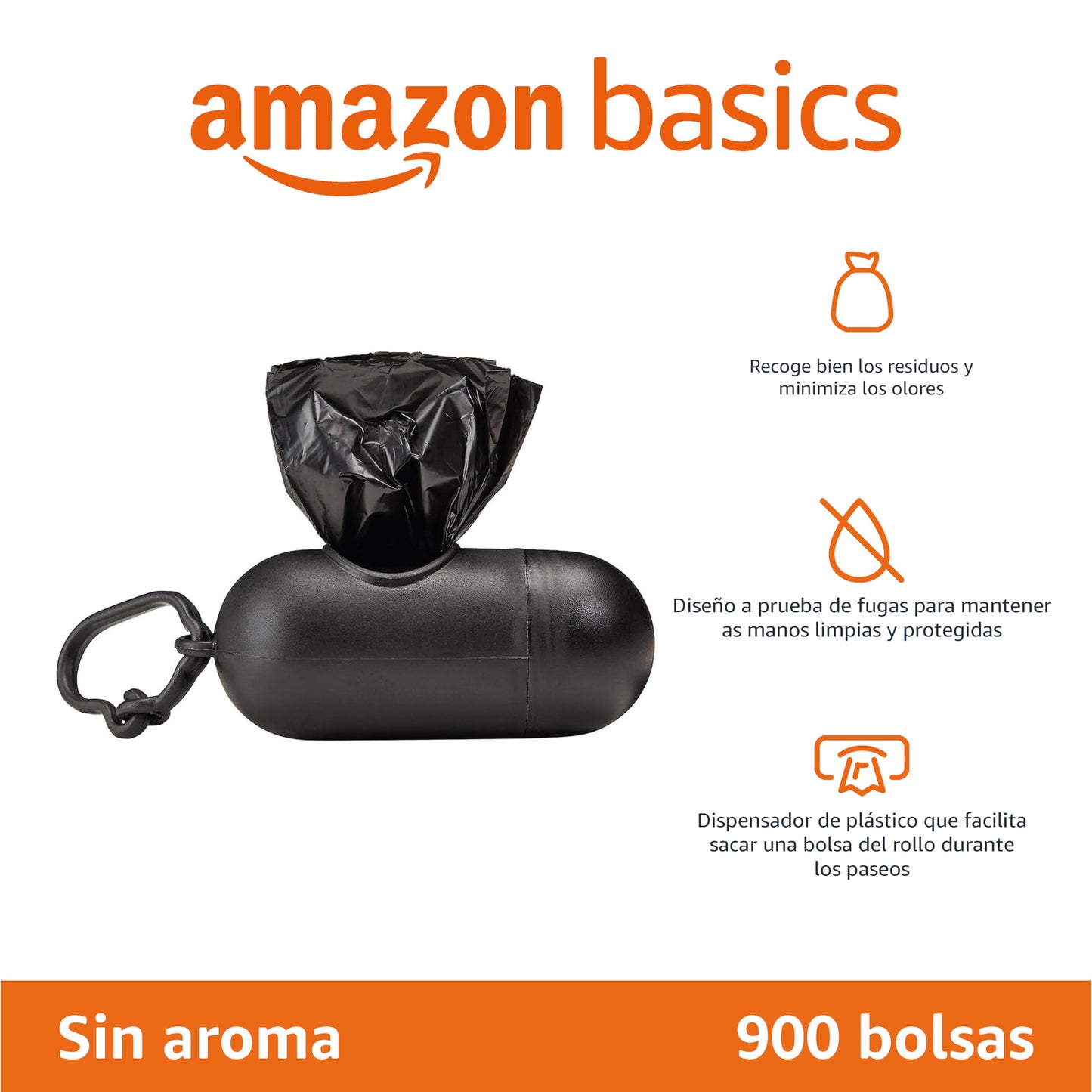 Amazon Basics Bolsas de basura para perros con dispensador y clip para correa, Sin fragancia, 900 bolsas (60 paquetes de 15) - Creapet Studio