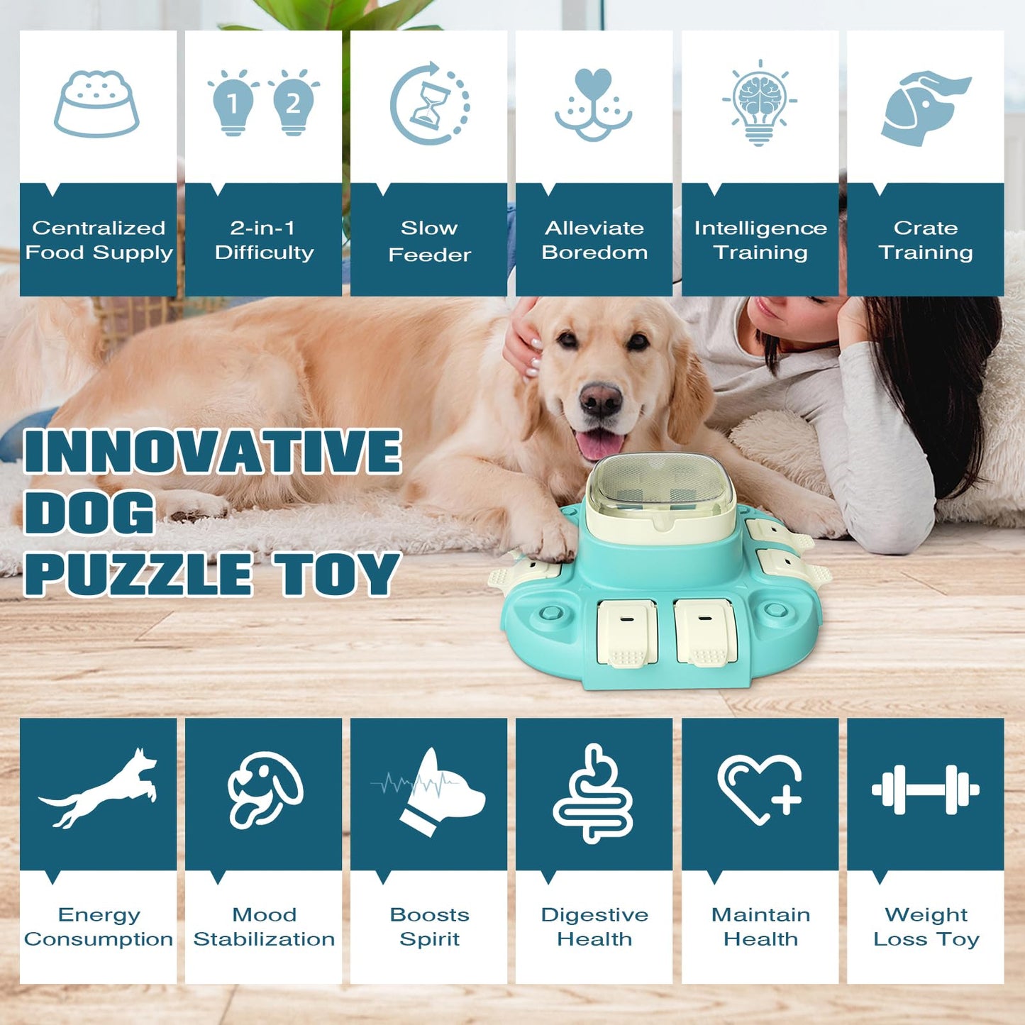 Juguete Inteligente para Perros, Dispensador Interactivo de Golosinas a 2 Niveles para Entrenamiento y Entretenimiento, Diseño Antivuelco, Fomenta una Alimentación Saludable y Reduce el Aburri - Creapet Studio