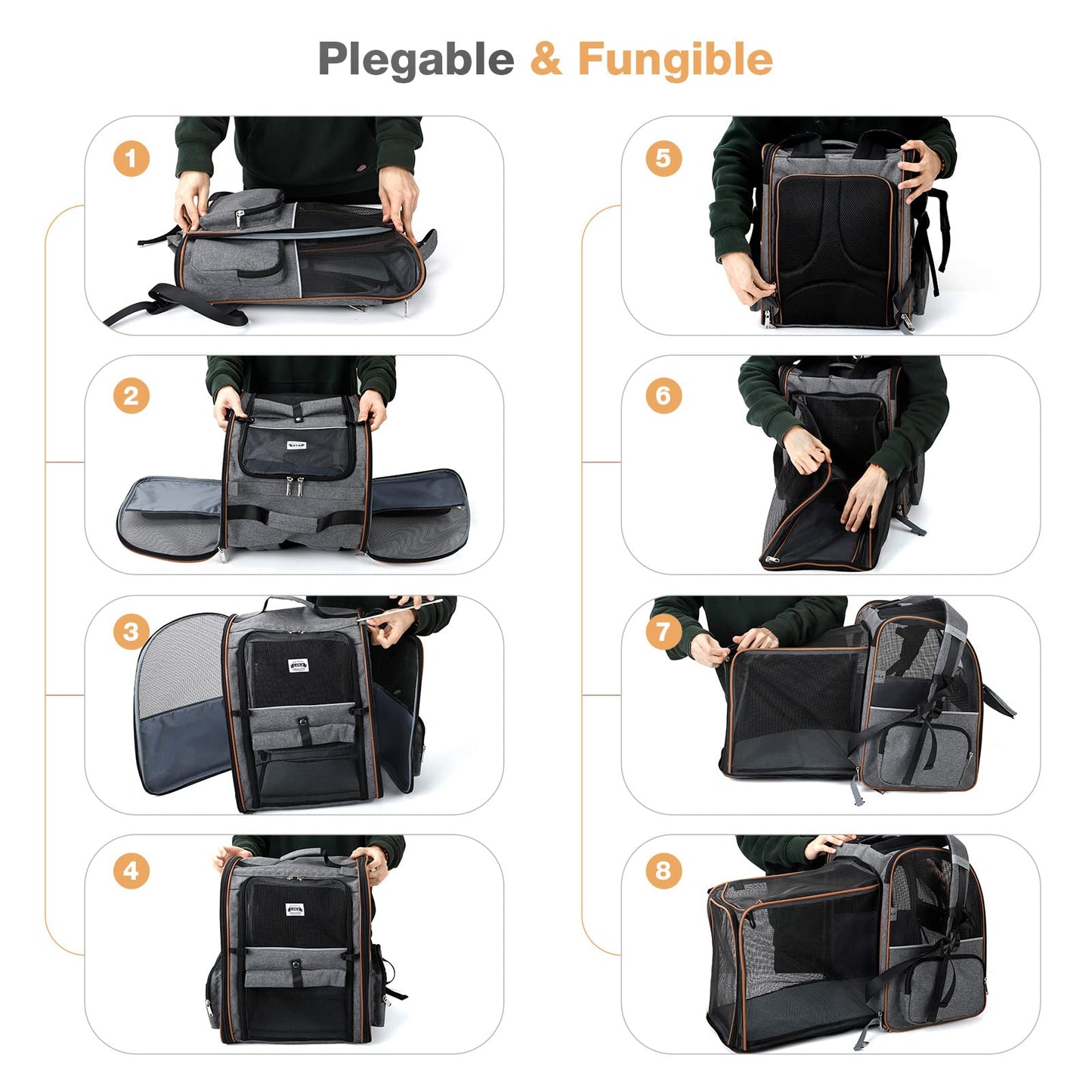 Transportin Gato Extensible con 4 Entradas, Mochila Transpirable - Transportin Perro Pequeño con Arnés Interno - Creapet Studio