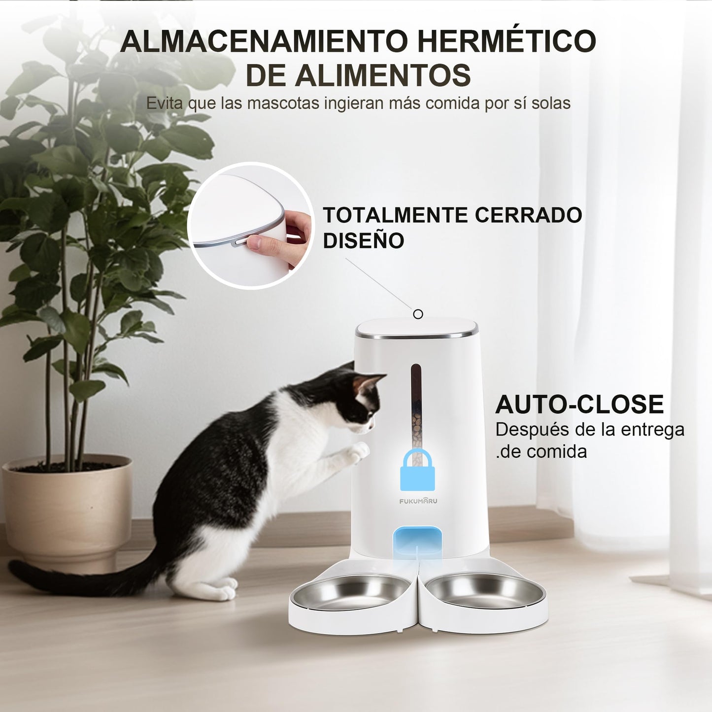 Comedero Gato Automatico WiFi, 4L Dispensador Comida para Perro/Gato con Dos Cuencos, Programa Personalizado de Alimentación Automática, Funcionamiento por Pilas y cableado eléctrico, Blanco - Creapet Studio