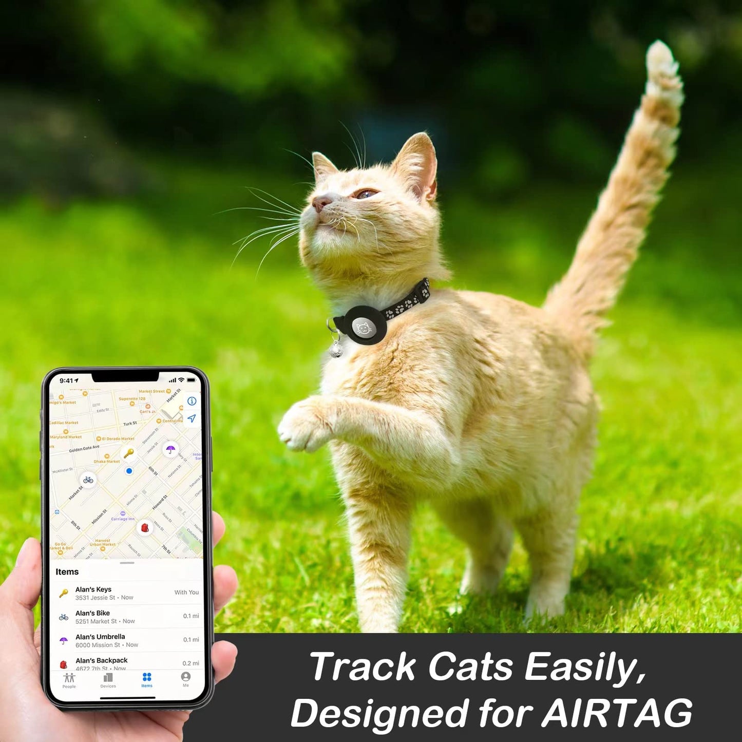 LAFAYI 2 Pack Collar de Gato Compatible con Airtag Apple con Accesorio,Reflectante Ajustable para Gatos Apple Airtag con Cierre de Seguridad,Negro - Creapet Studio