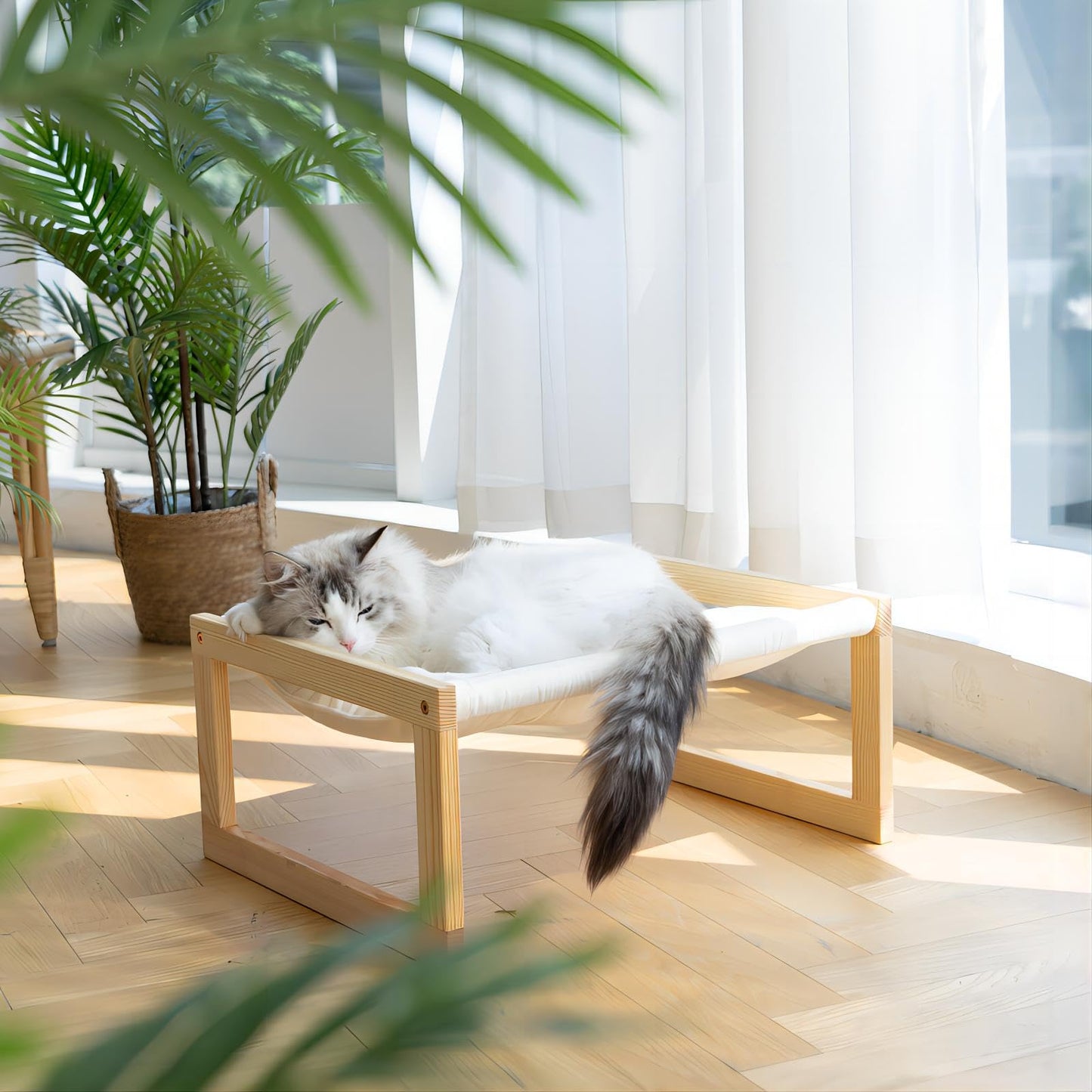 FUKUMARU Cama para Gatos, Camas de Terciopelo de Felpa para Gatos de Interior, Hamaca de Madera para Gatos, sofá de Gato de 50 x 40 CM, Adecuada para Gatos, Cachorros, Conejos - Creapet Studio