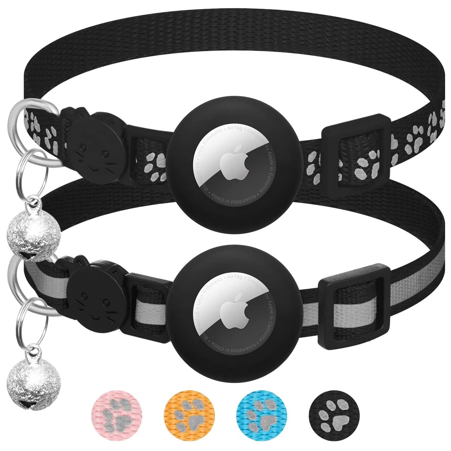 LAFAYI 2 Pack Collar de Gato Compatible con Airtag Apple con Accesorio,Reflectante Ajustable para Gatos Apple Airtag con Cierre de Seguridad,Negro - Creapet Studio