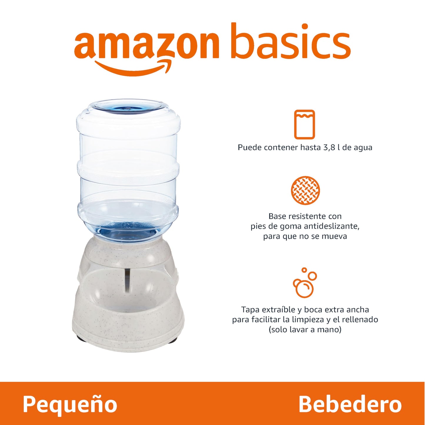 Dispensador de agua, Perros y gatos, 3.8 litros (1 galones), Pequeño, Transparente, Amazon Basics - Creapet Studio