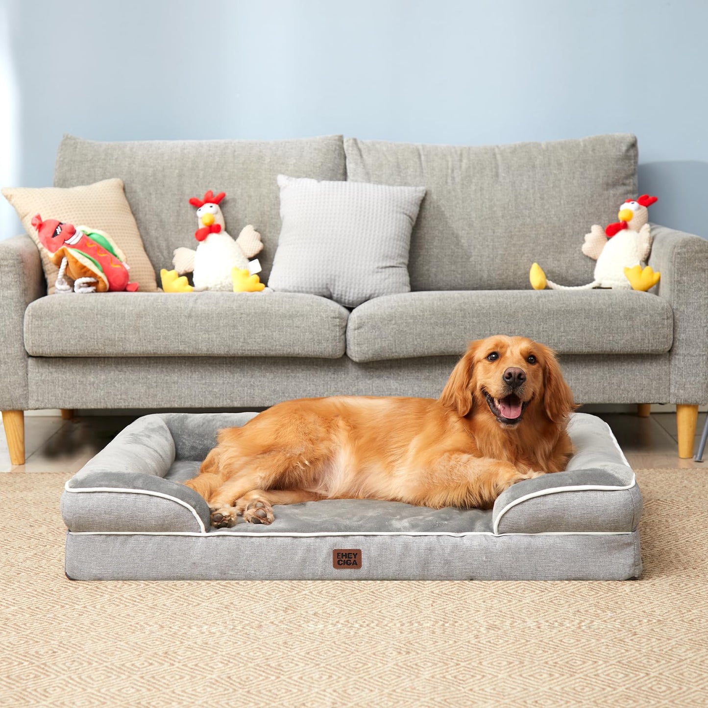 Cama Perros Extra Grande 112x81x16 cm, Ortopedica Cama para Perros Impermeable con Espuma Viscoelástica, Gigante Lavable Sofá Mascota Desmontable, Gris - Creapet Studio