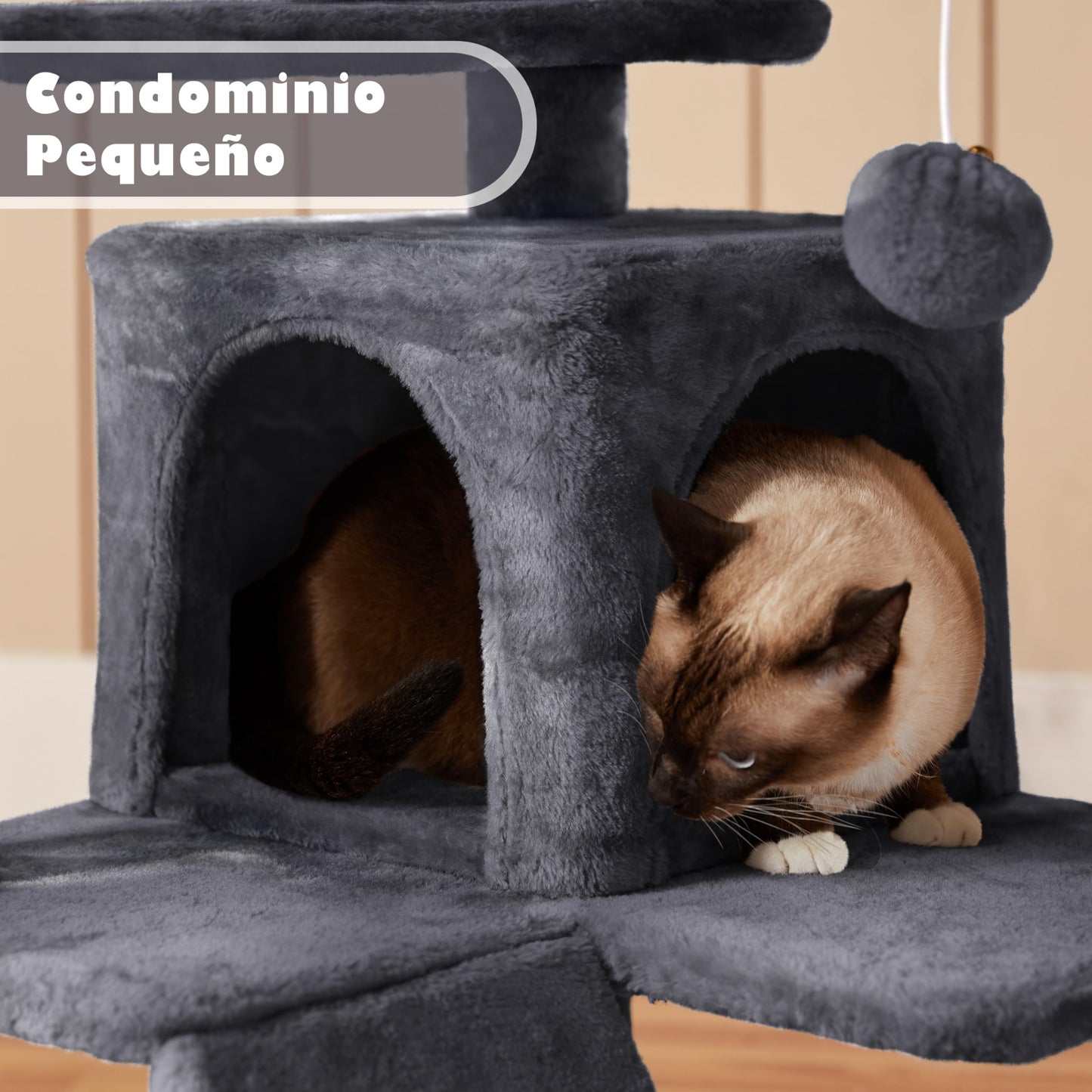 Yaheetech Árbol Rascador para Gatos con Plataforma Torre Escalador para 1-3 Gatos Medianos con Bolas 49x49x138.5cm Gris Oscuro - Creapet Studio