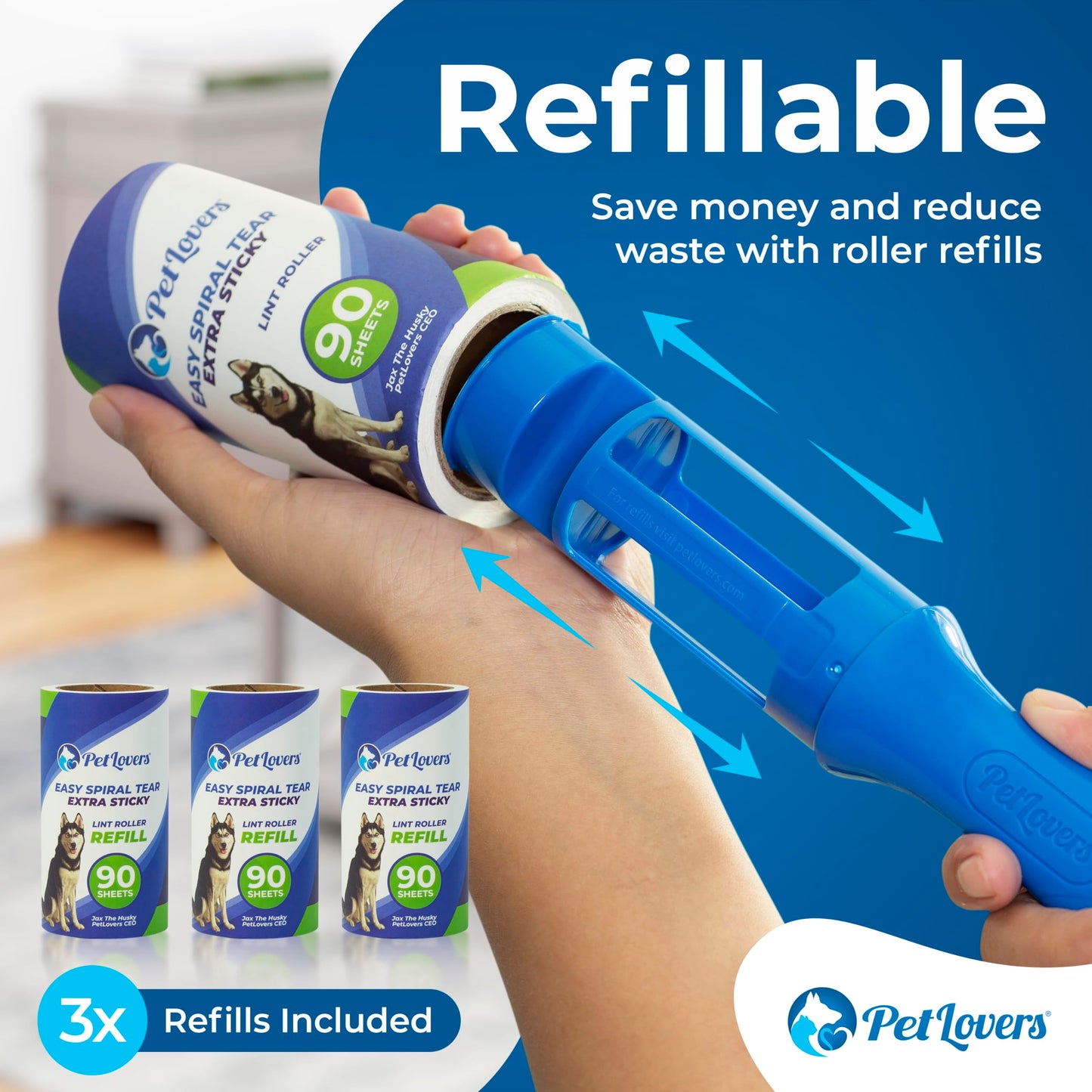 PetLovers Rollo Extra de Pelusa Adhesiva Conjunto de megavalor 450 Hojas para depilación de Mascotas removedor de Pelusa para Perros y Gatos Paquete de 5 - Creapet Studio
