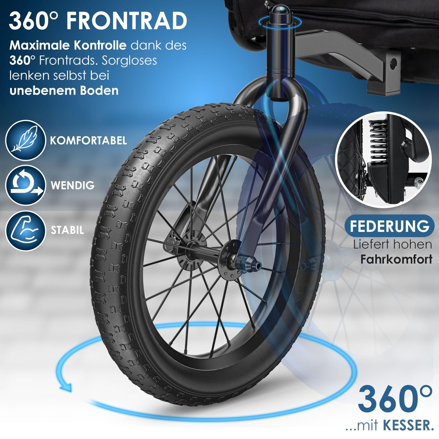 KESSER® Remolque para Perros 3-en-1 Buggy & Jogger Remolque para Bicicletas Grande Aprox. 240 litros de Volumen, montado sobre muelles, Material: Lona Oxford 600D, Carga máxima: 40 kg - Creapet Studio