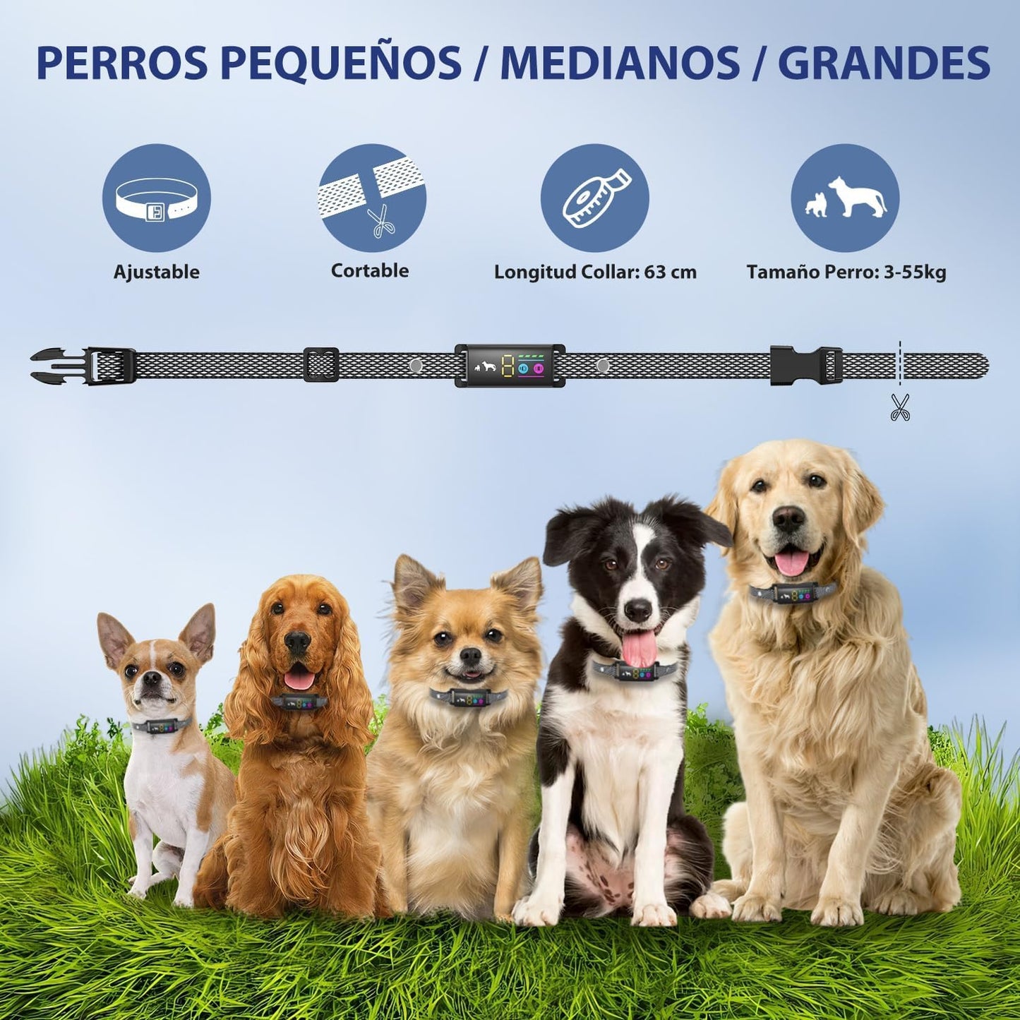 Collar Antiladridos Resistente al Agua LOSLAI – IP67, Pitido y Vibración, Ajustable con 5 Niveles de Sensibilidad, para Todo Tipo de Perros - Creapet Studio