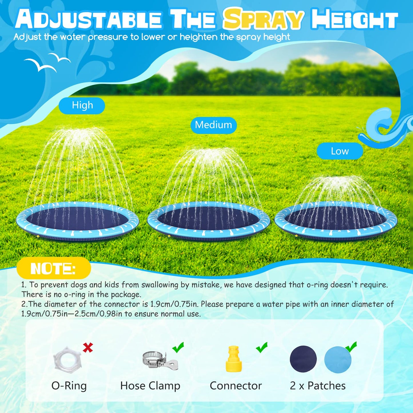 Piscina para Perros Grandes, D100cm/39in Piscina Plegable para Perro, Splash Pad Perro, Espesar 0.55mm, Antideslizante Tapete de Juegos de Agua, Juguete de Verano para Jardín al Aire Libre - Creapet Studio