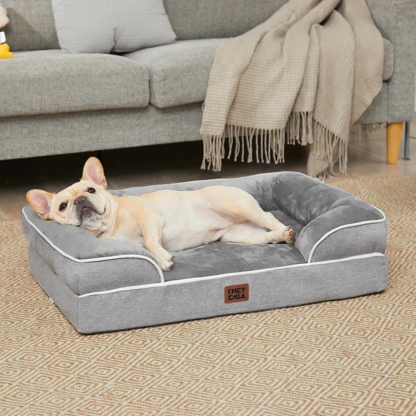 Cama Perros Extra Grande 112x81x16 cm, Ortopedica Cama para Perros Impermeable con Espuma Viscoelástica, Gigante Lavable Sofá Mascota Desmontable, Gris - Creapet Studio