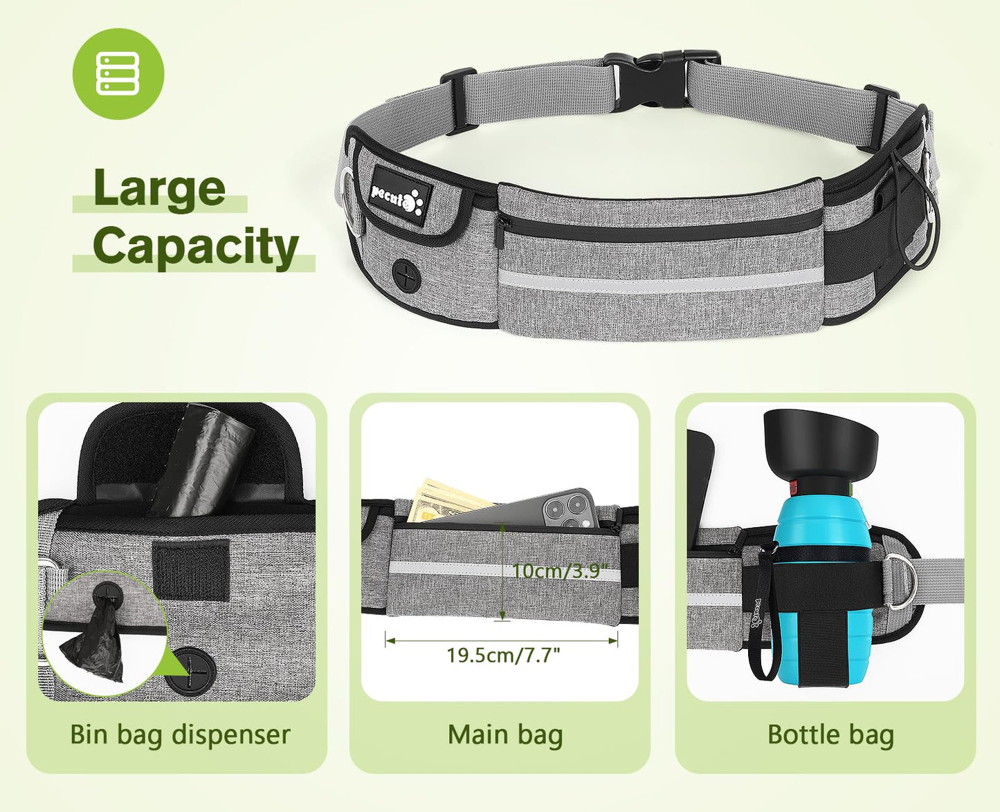 Correa para Perro pecute con Manos Libres para Perros hasta 110 kg de absorción de Choque, cómoda, Costura Reflectante, Ideal para Correr, Correr y Caminar - Creapet Studio