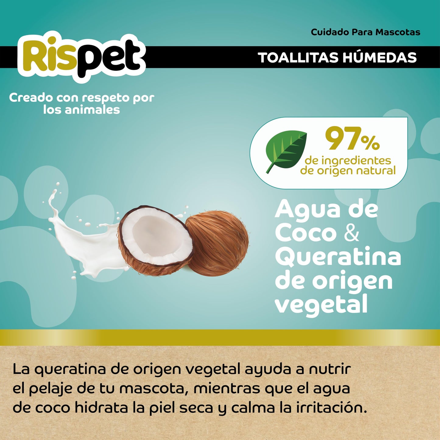 Toallitas Dermatológicamente Coco y queratina Perros y Gatos y Mascotas, 54 toallitas