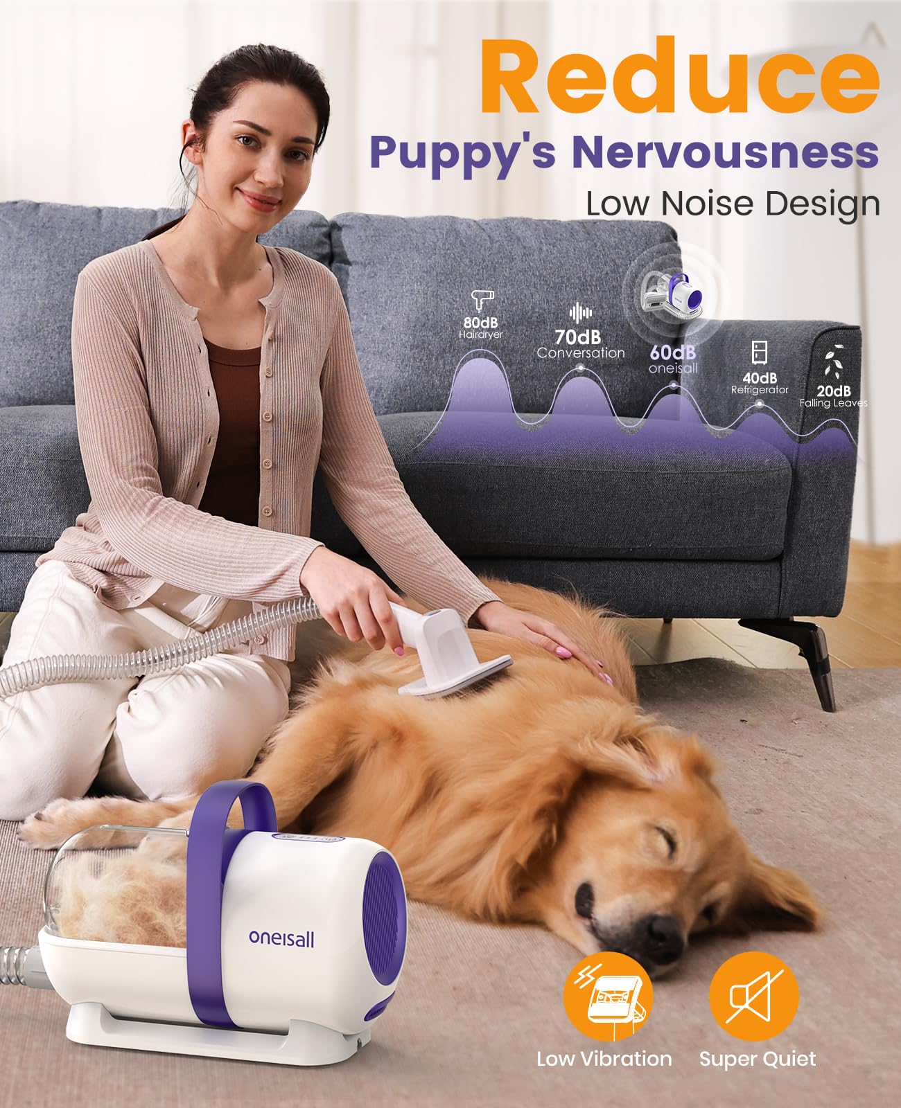 Aspiradora pelos de perros y gatos doméstico con cepillo, Aspiradora para pelos de Perro con un botón, Aspiradora pelos Mascotas con 4 Cepillos - Creapet Studio