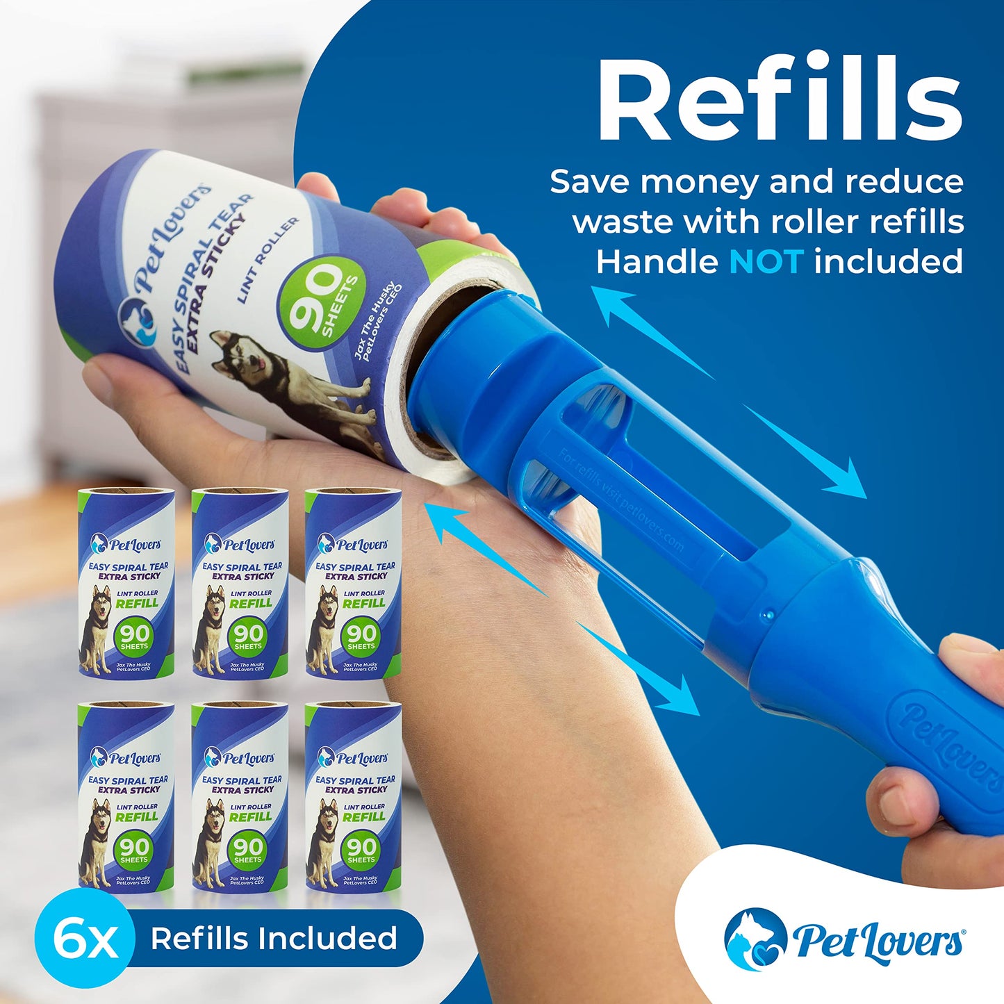 Rollo Extra de Pelusa Adhesiva Conjunto de megavalor 540 Hojas para depilación de Mascotas removedor de Pelusa para Perros y Gatos 6 recargas - Creapet Studio