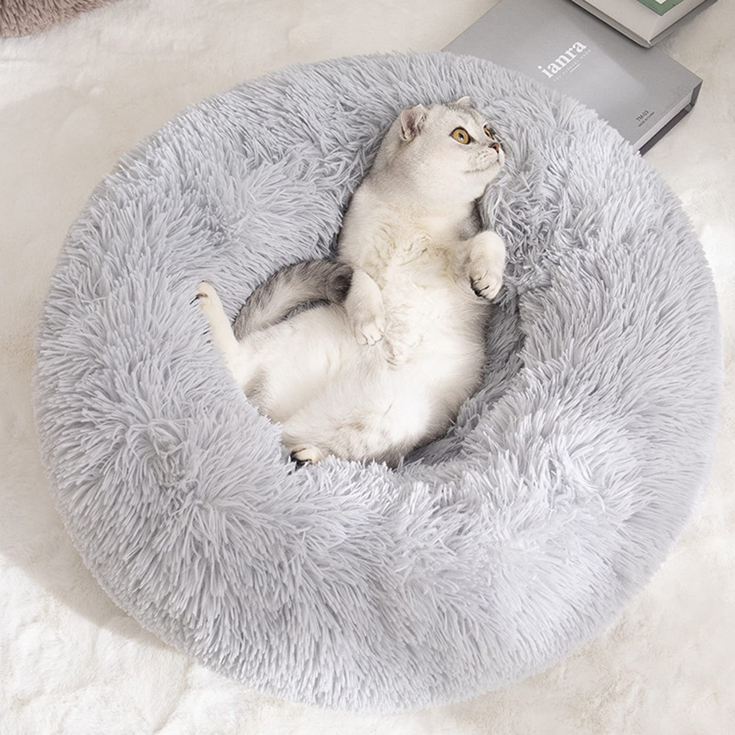 Baguuaray Cama para Perros 40CM Cama para Mascotas, Redonda Cama Gatos con Parte Inferior Antideslizante Adecuado Cálido Felpa Cama Cojin Invierno para Gatos y Perros Pequeños (S-Gris Claro) - Creapet Studio