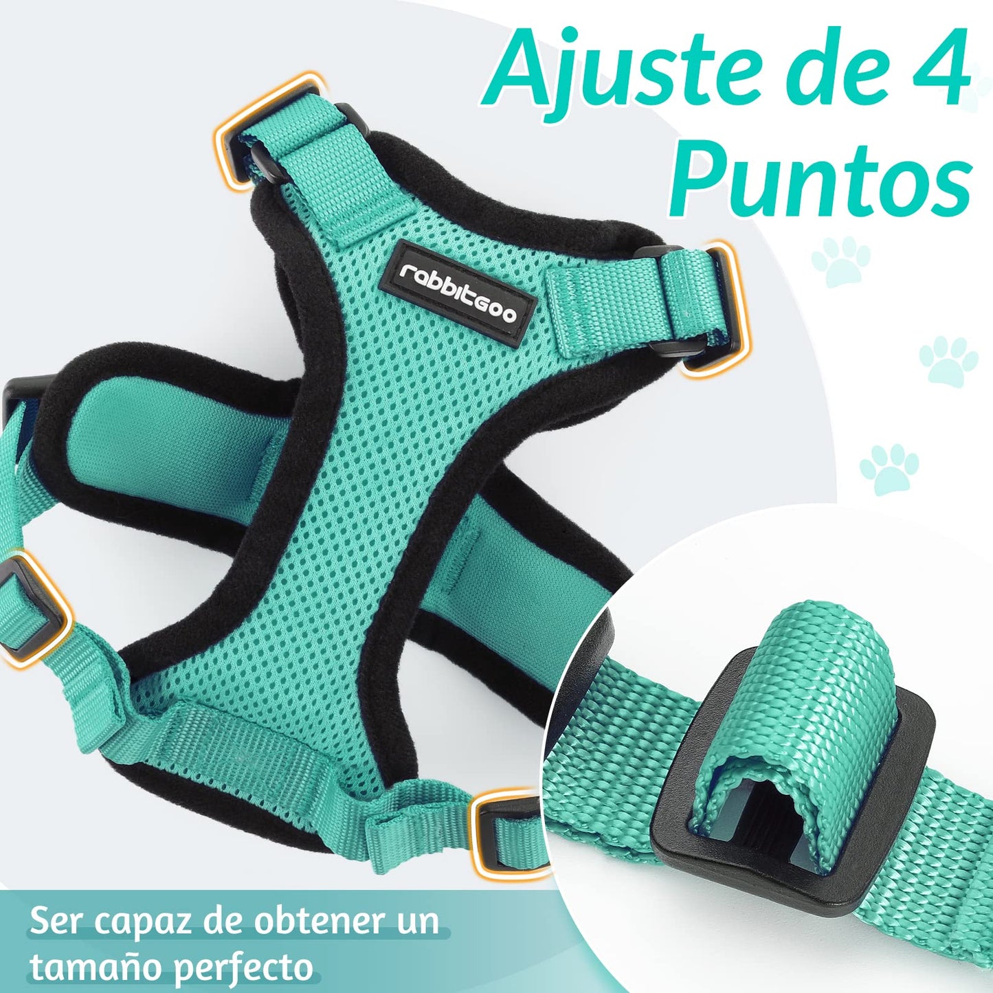 rabbitgoo Arnes para Gatos Antiescape con Correa 150cm, Arnes Gato Ajustable Reflectante, Chaleco de Tela de Malla Suave y Transpirable, Arnés Gato Pequeño para Caminar Entrenar, XS, Verde - Creapet Studio