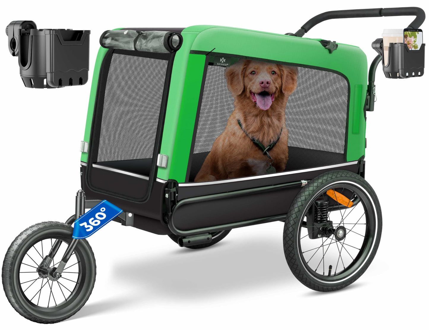 KESSER® Remolque para Perros 3-en-1 Buggy & Jogger Remolque para Bicicletas Grande Aprox. 240 litros de Volumen, montado sobre muelles, Material: Lona Oxford 600D, Carga máxima: 40 kg - Creapet Studio