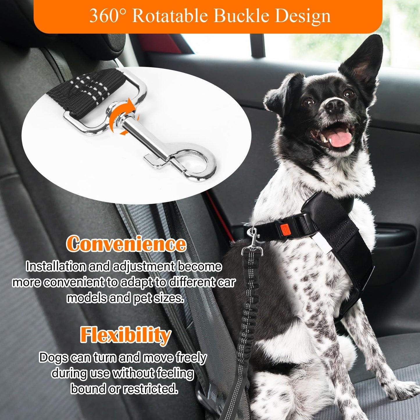 Cinturon Seguridad Perro Coche con Elástico - 2 Piezas Correa Perro Coche Ajustable con Bolsa de Almacenamiento, para Todas Las Razas Perros y Gatos (50-88cm) - Creapet Studio